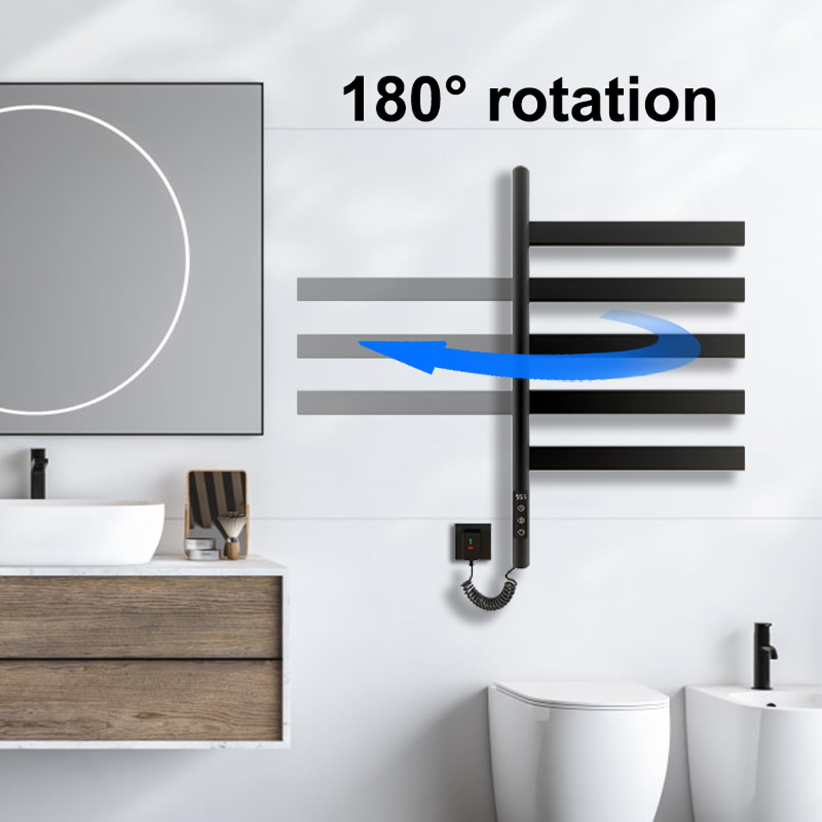 Scaldasalviette Elettrico, Rotazione di 180° Termostato WiFi Smart Scaldasalviette, per Alexa e Google Home e APP, 675x450mm, Scaldasalviette Elettrico Bagno a Basso Consumo-WiFi White