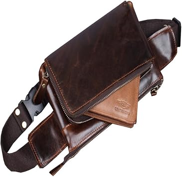 Hebetag Leather Waist Pack Fanny Bag for Men Women Outdoor Travel Sports Running Walking Hiking Hip Bum Belt Slim Cell Phone Purse Casual Waist Wallet Pouch (#01Coffee(Oil Wax Leather))