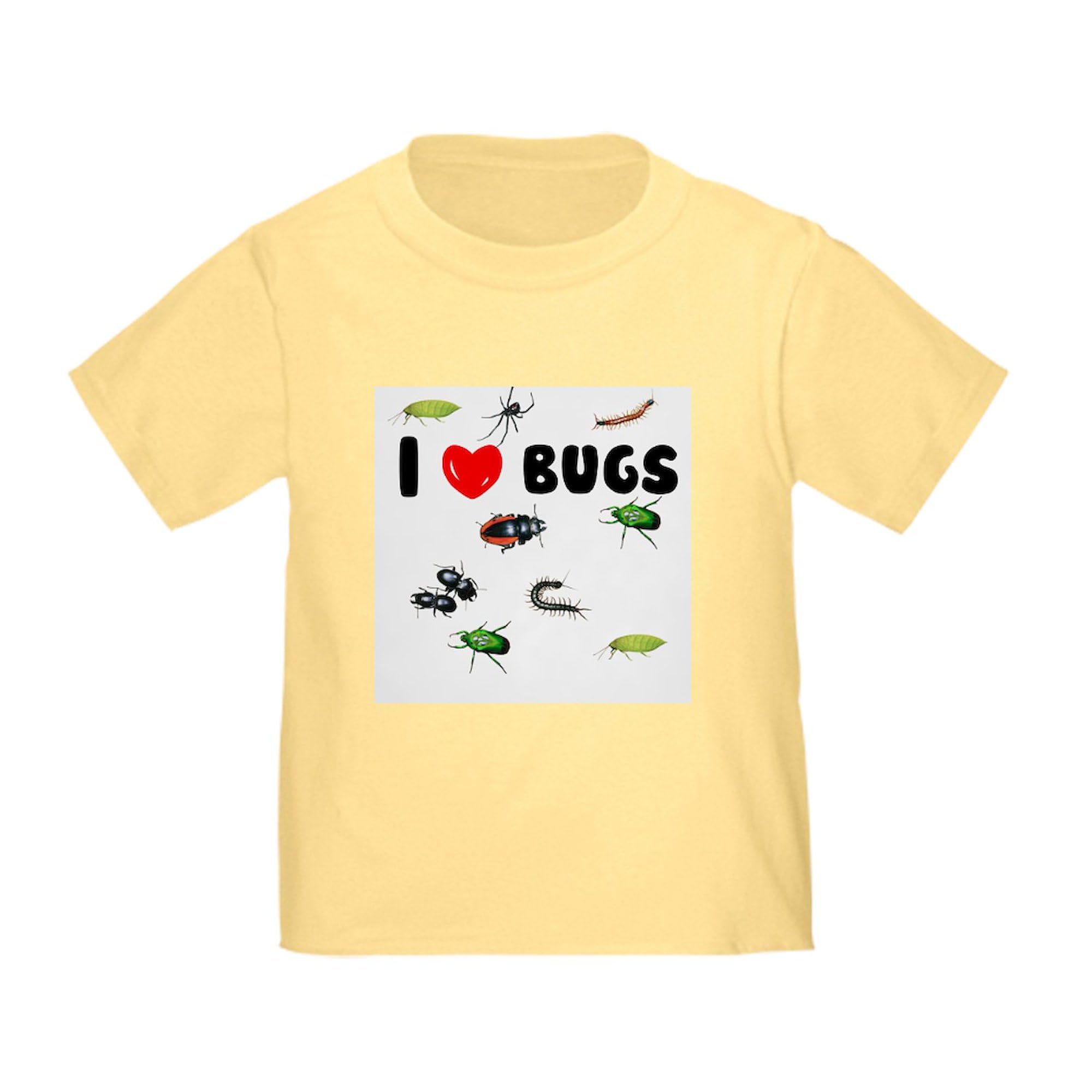 CafePress I Love Bugs (Toddler T Shirt) Toddler Graphic Tee, 100% Cotton Daffodil Yellow