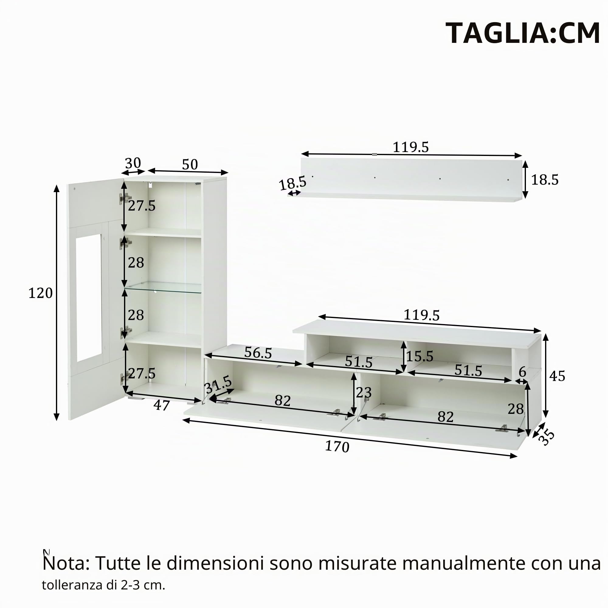 Set di mobili da soggiorno per TV da 3 pezzi con illuminazione LED, mobili da soggiorno ad alta luminosità, mobile frontale per TV, 1 mobile per TV, 1 mobile vetrina per soggiorno, scaffale