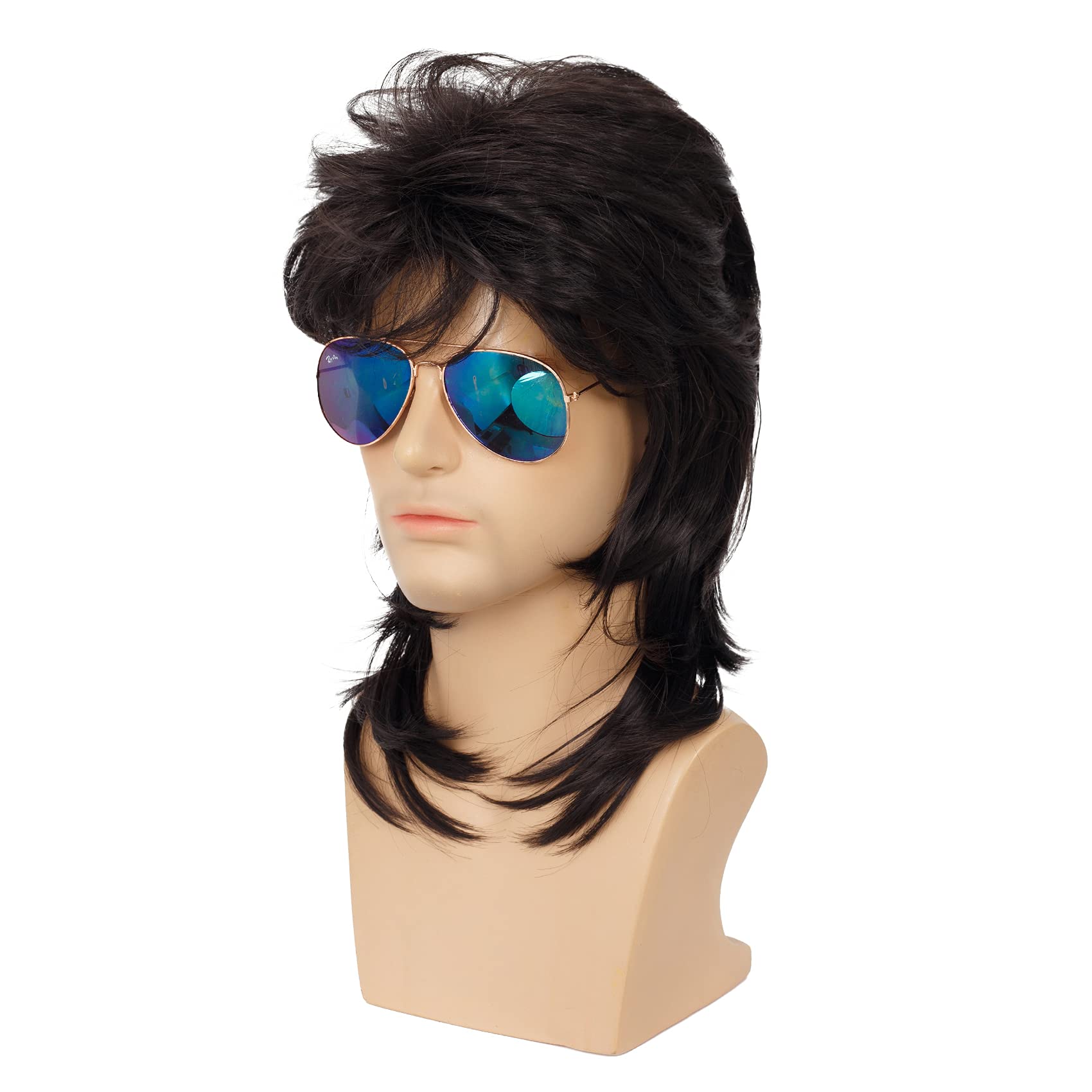 Pelucas de salmonete para hombre, color negro, rizado de los años 70 y 80, peluca de disfraz de cosplay, retro, punk, rockero, disco sintético, pelucas completas 2