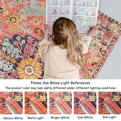 Lahome Bohemian Floral Medallion Area Rug - 5X7 Large Hot Pink Living Room Bedroom Rug, Non-Slip Machine Washable Soft Playroom Mat Indoor Floor Accent Carpet For Dining Table Mud Room #TOP3