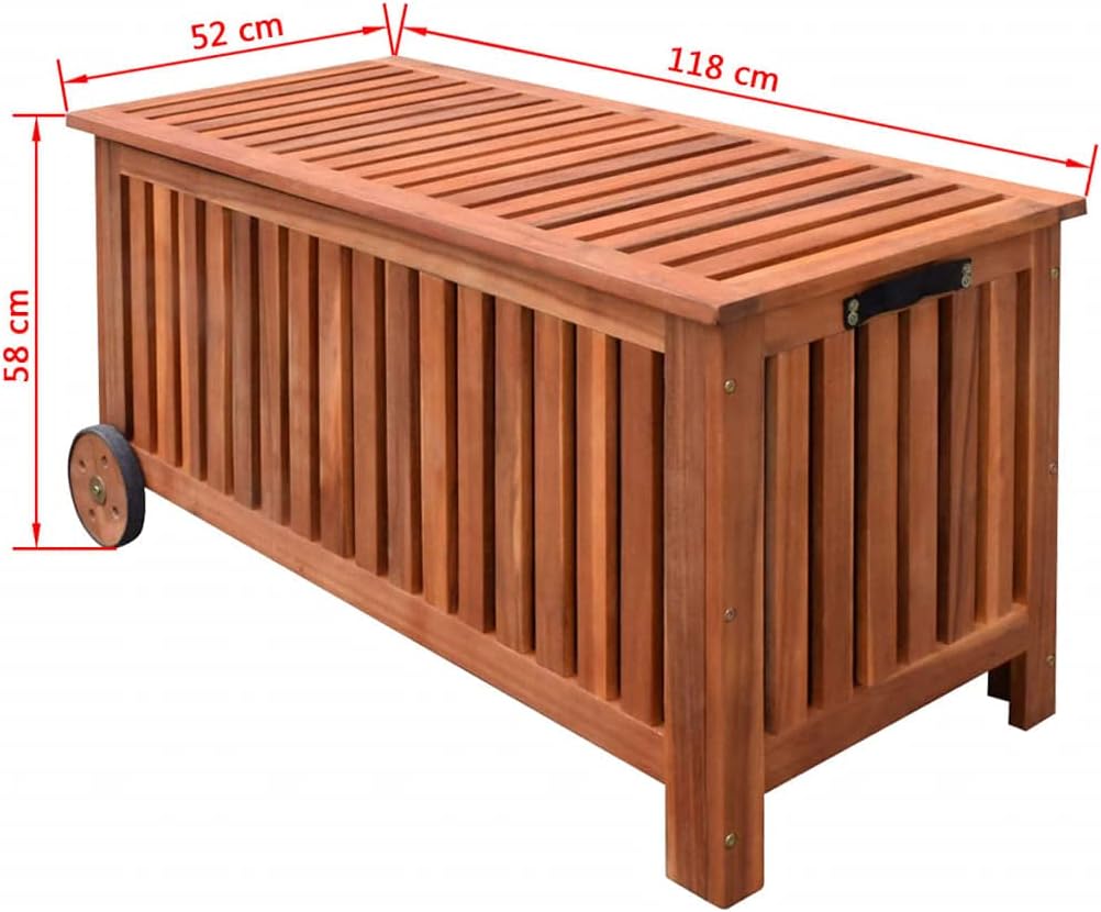 Deck Box-Organization and Storage for Patio Furniture Outdoor Cushions, Throw Pillows, Garden Tools and Pool Toys,W/wheels,Patio Storage Box 46"x20"x23" Wood