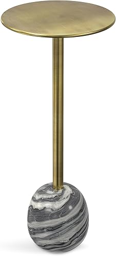 Miniatura 40 de SIMPLIHOME Johnsen - Mesa de metal, 15 pulgadas de ancho, con tambor de hierro macizo, color plata antigua con patrón tribal, mesa auxiliar redonda