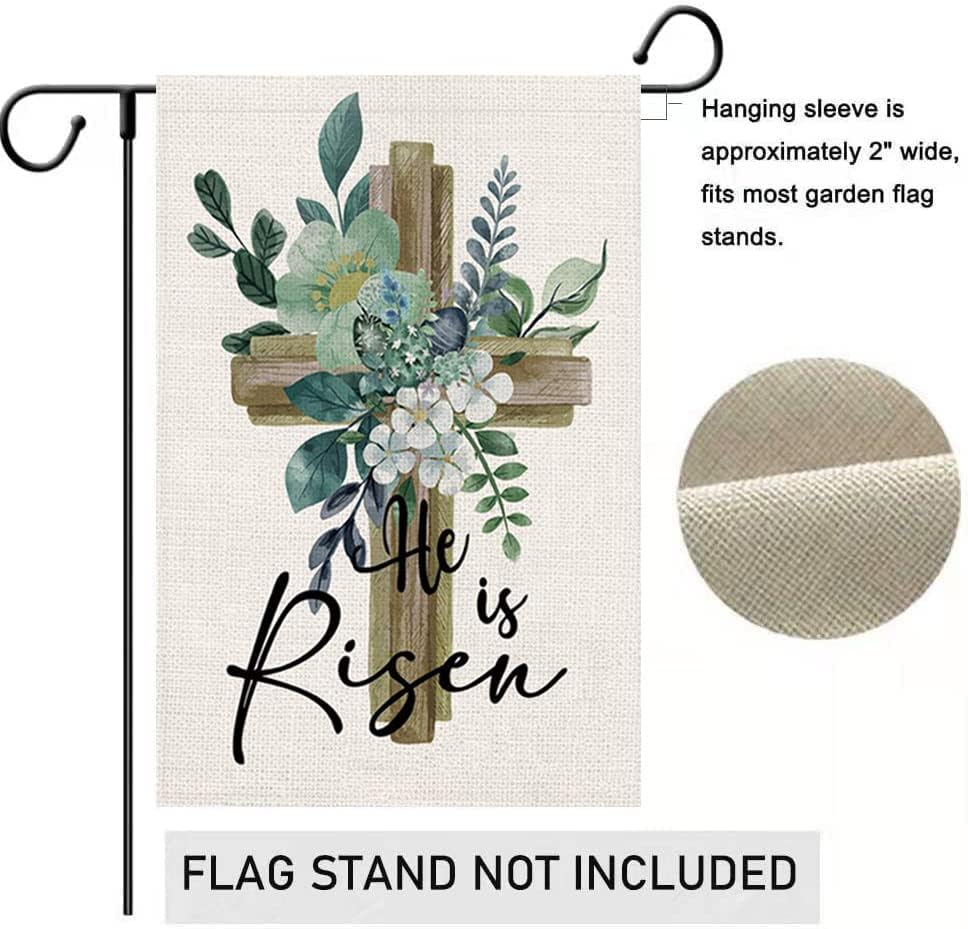 He Is Risen Garden Flag 12.5 x 18 Inch Happy Easter Cross Religious Decorative Double Sided Burlap Flag for Spring Easter Farmhouse Yard Holiday Decoration - Image 3