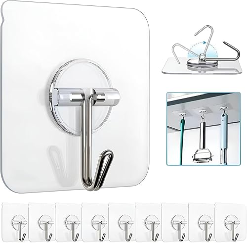 Paquete de 10 ganchos grandes para colgar, ganchos autoadhesivos para colgar de alta resistencia de 13 libras (máximo), impermeables y a prueba de
