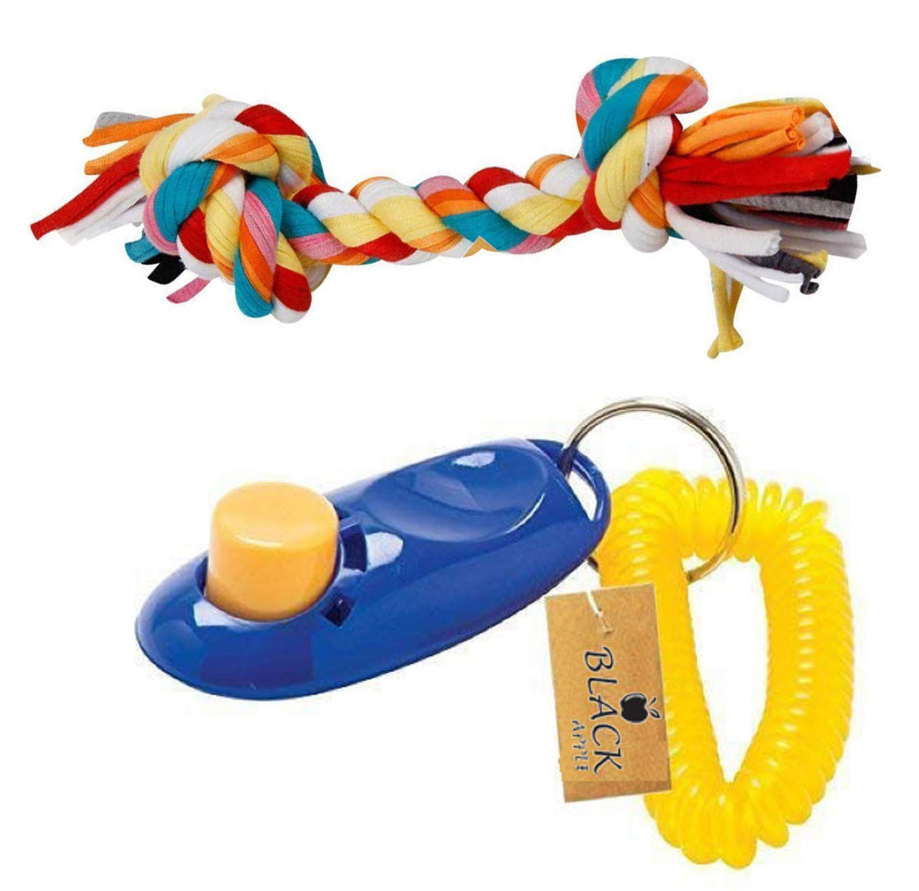 Black Apple Pet Dog/Cat/Kitten/Puppy Training Clicker with Cotton Durable Dog Chew Rope 2 Knot Toy (Color May Vary) (B08B1SQ34J) Amazon Price History, Amazon Price Tracker
