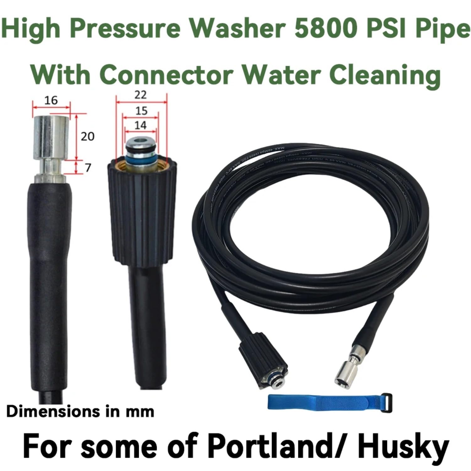 High Pressure Washer 5800 PSI Pipe With Connector Water Cleaning Extension Hose M22-14&15 for sfome of Portland/Husky (M22-14&15,25FT)