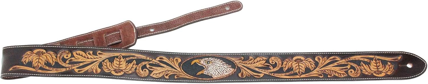 Walker & Williams LC-45 100% Handmade Premium Leather Guitar Strap with Hand Tooled Eagle