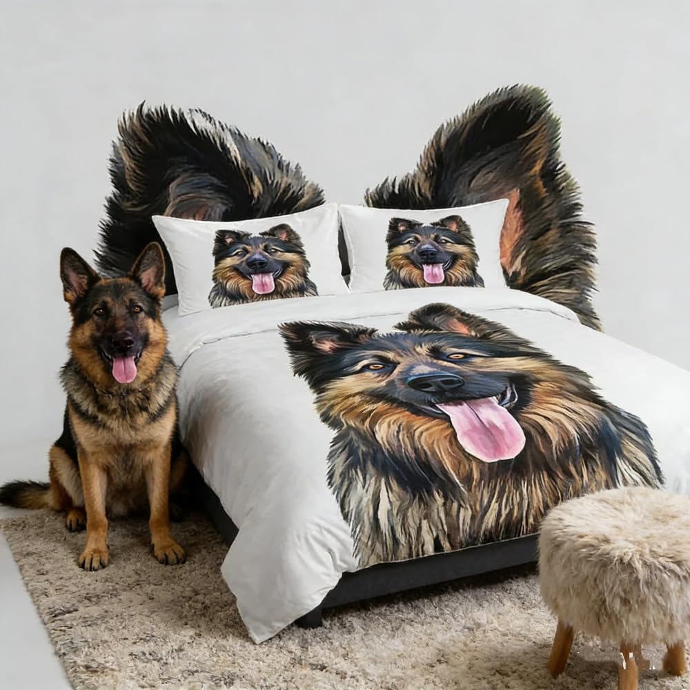 Loussiesd German Shepherd Dog Bedding Set Single Size for Boys Girls Kids Teens 3D Pet Themed Animal Bed Cover GSD Alsatian Dog Comforter Cover with 1Pillow Shams Soft Microfiber Zipper