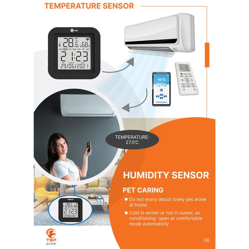 TEP SMART LIFE - SMART REMOTE T&H SENSOR + IR CONTROL - LCD - 65X65X17MM - BLACK (Alexa support) - iOS & Android App - Image 7 thumbnail
