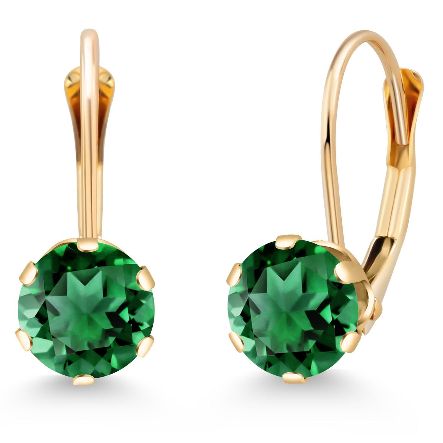 Gem Stone King 14K Yellow Gold 6MM Round Gemstone Birthstone Leverback Dangle Earrings | Gold Earrings For Women