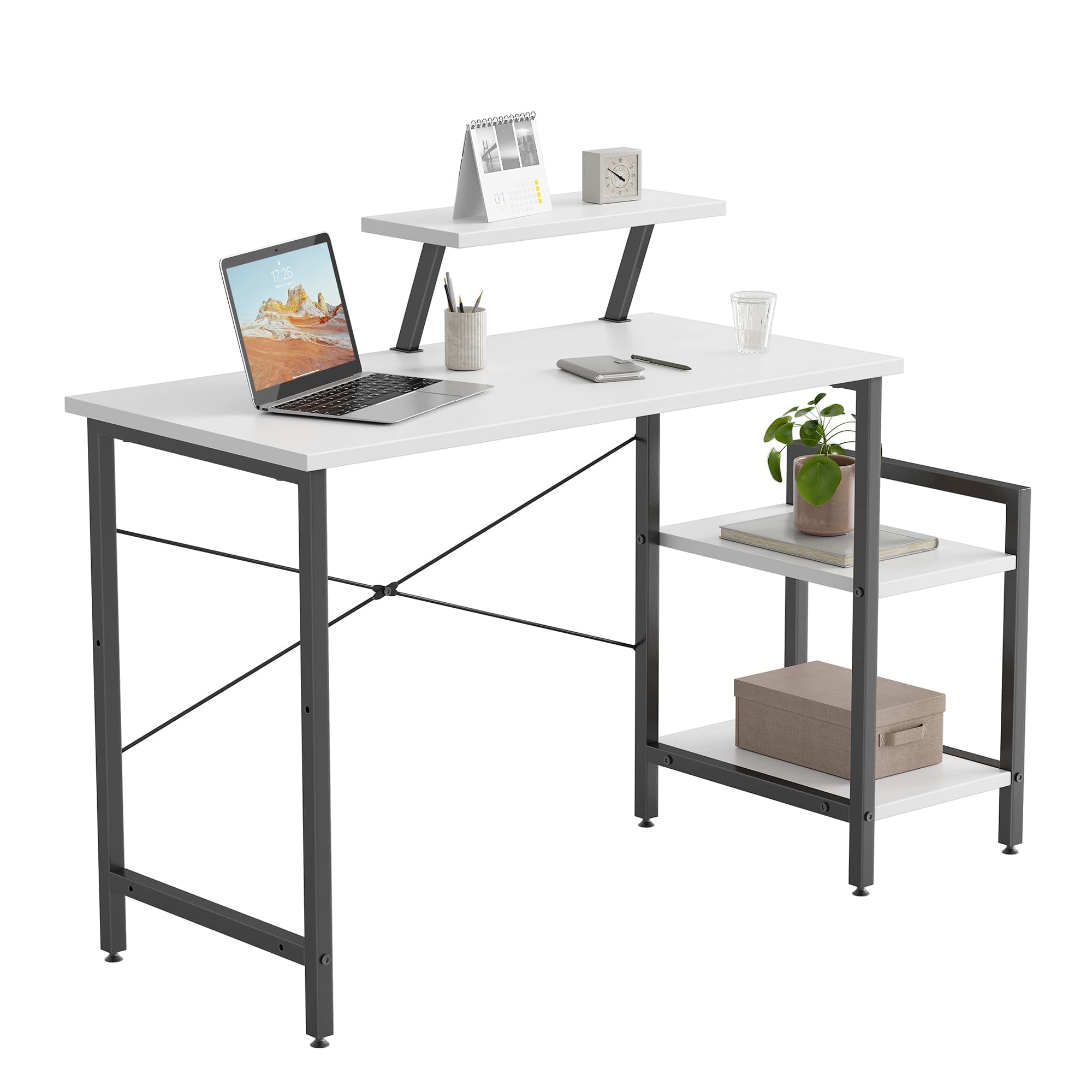 CubiCubi Small Computer Desk 100 x 50 cm Home Office Multipurpose Writing Desk with Extra Storage Rack and Moveable Shelf,White