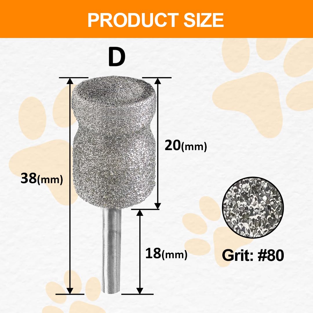 Diamond Rotary Pet Nail Grinder Replacement Heads Dog Nail Grinder Bit - BGTEC 3.17MM Diamond Replaceable Tip for Pet Claw Grooming(D) - Image 2