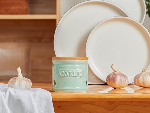 Miniatura 12 de ONEMORE Garlic Keeper con tapa, protector de ajo de cerámica de 4 pulgadas, rojo oscuro