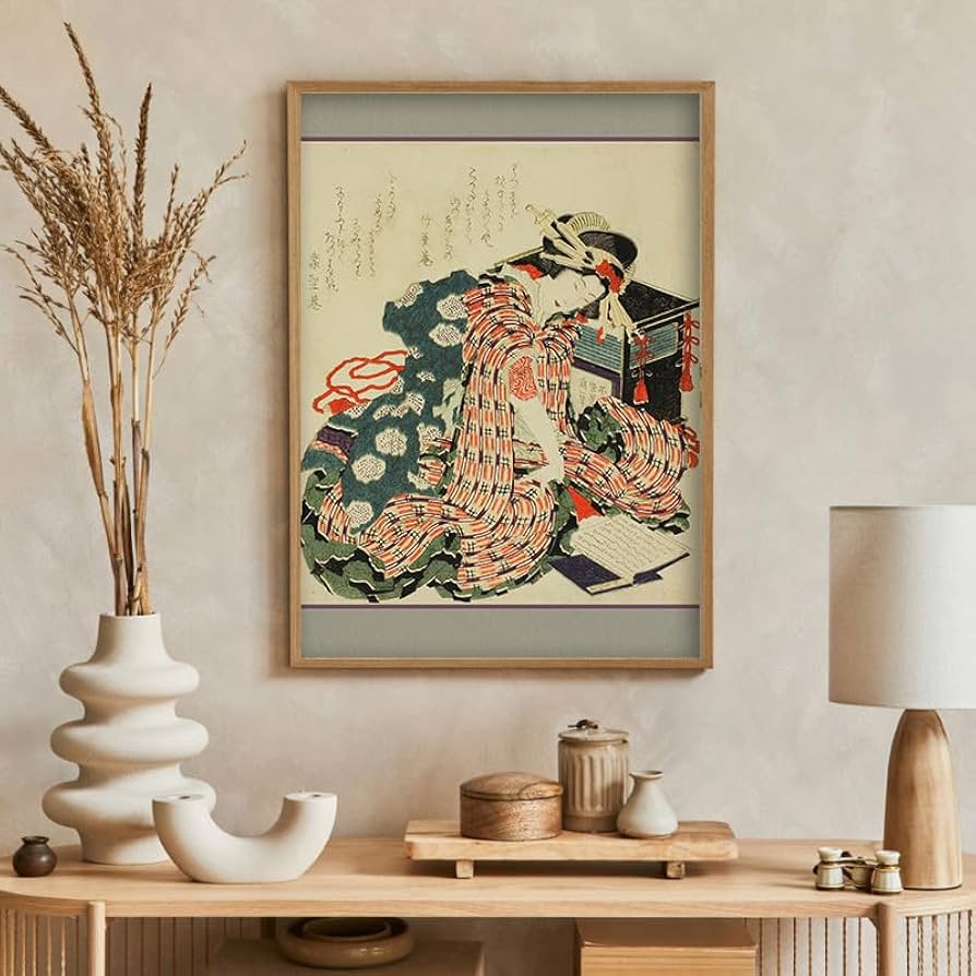 Amazon.co.jp: ROSSO GRAFICO 葛飾北斎 ポスター 枕草子を読む娘
