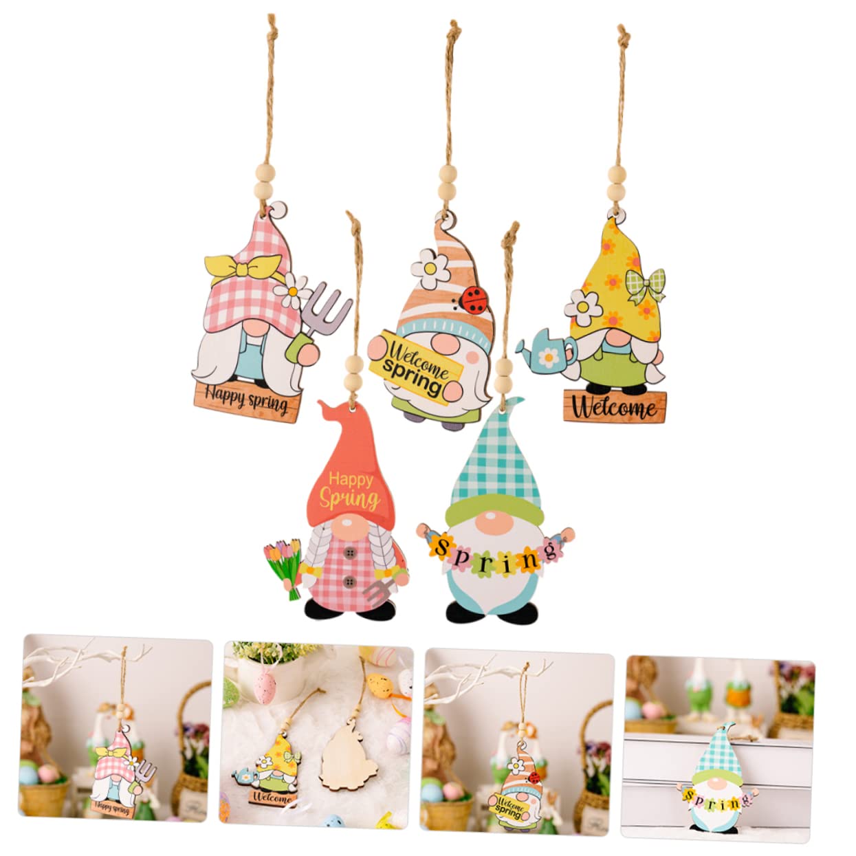 Ciieeo 4 Sätze Gesichtsloser Puppenanhänger Ostern Anhänger Geschenkidee Ostern Willkommensschild Für Die Haustür Osterbaum Osterszene Holzdekoration Holzschild-Ornament 5 Stück * 4