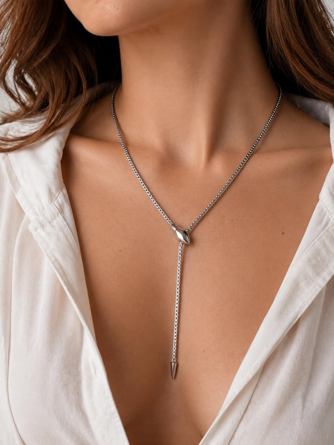Adjustable Snake Head Lariat Necklace for Women, Silver Y Necklace, Sliding Snake Head Pendant, Adjustable Drop Chain Necklace, Minimalist Statement Jewellery, Gift for Her
