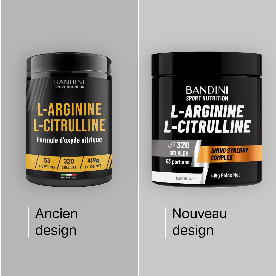 Bandini® L-Arginine + L-Citrulline 320 gélules (1100 mg par gélule) | Arginine + Citrulline Malate, Complément Preworkout, Gym, Endurance, Récupération Musculaire, Acides Aminés Semi-Essentiels