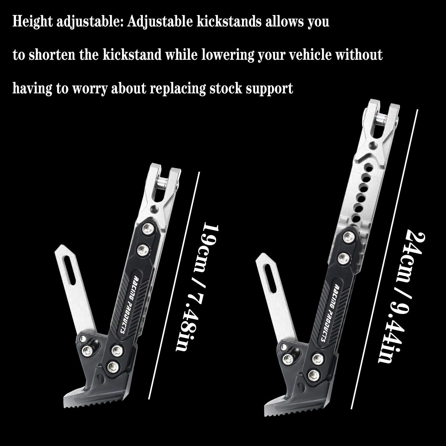 Motorcycle Universal Kickstand Adjustable Modified CNC Aluminum Alloy Adjustable Tripod Holder Kickstand Foot Side Support Stand Motor Scooter Motorbike Motocross Electric Dit Pit Bike （Red) (silver)