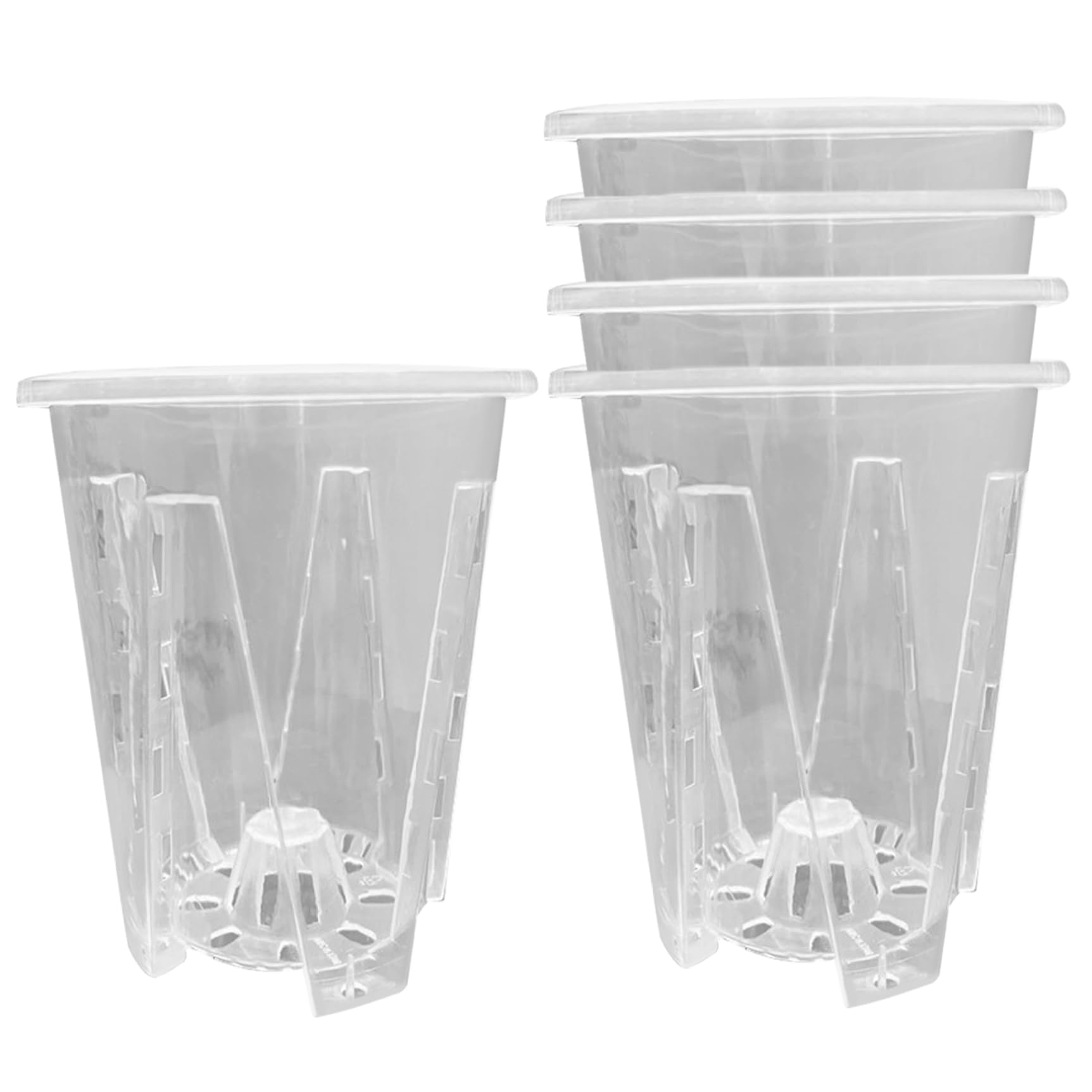 Hoveeluty 12Cm Orchid Pot 5Pcs Clear Flower Pots With Drainage Holes Plastic Planter Breathable Slotted Clear Planters For Orchids, Succulents, Houseplants