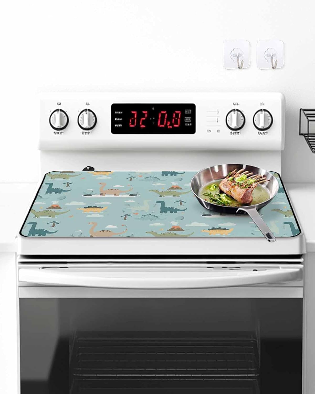 Dinosaurs Stove Cover, Stove Top Covers for Electric Stove, Cartoons Animals Cute Blue Large Cooktop Cover Protector Heat Resistance Foldable Rubber Anti-Slip Mat for Glass Stove Top 36"x21"