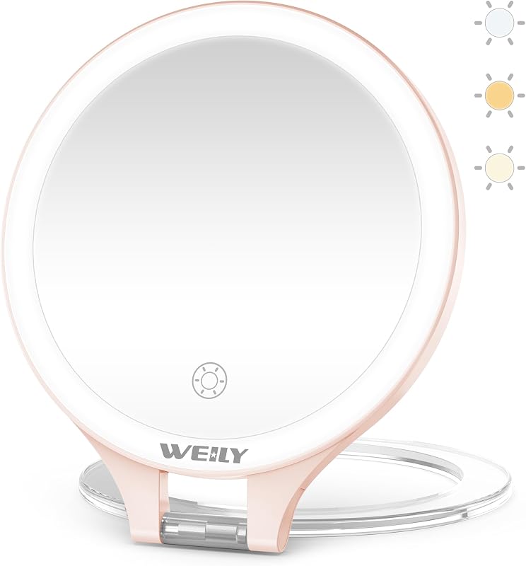 Espelho de maquiagem WEILY com aumento 10X/1X, iluminação LED e carregamento USB