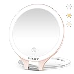 WEILY Magnifying Mirror with Light, 10X/1X Magnification Double-Sided Travel Makeup Mirror, with 3 Color Lights, Touch Control, Rechargeable Portable Mirrors for Bedroom, Bathroom (Pink)