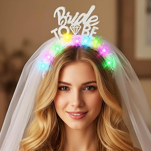 Miniatura 2 de Light Up Bride to Be Veil Headband Led White Headbands Bridal Short Veils Headpiece Tulle Bachelorette Party Hair Accessories for Women and Girls