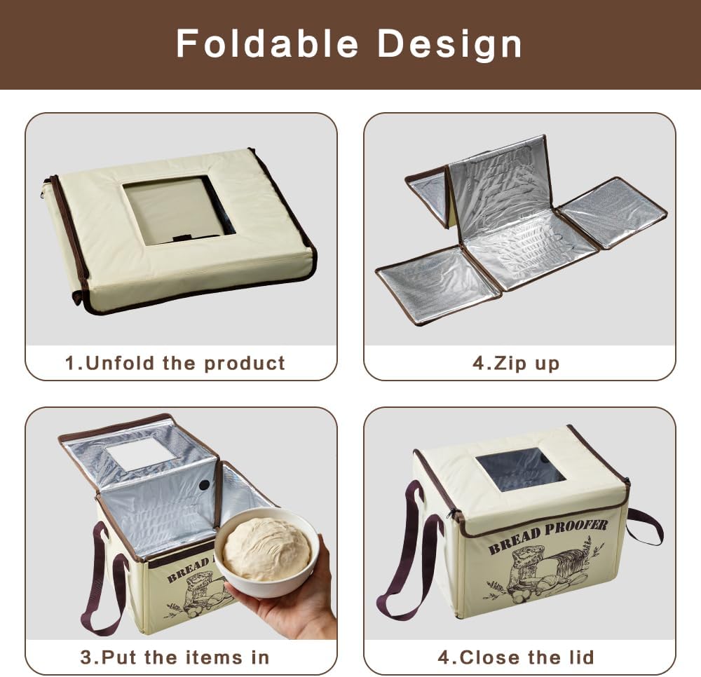 Foldable Bread Proofer, Bread Proofing Box with 50-113°F Temp Control 1-48H Timer, Sourdough Starter with Rack & NTC Sensor for Pizza Yogurt