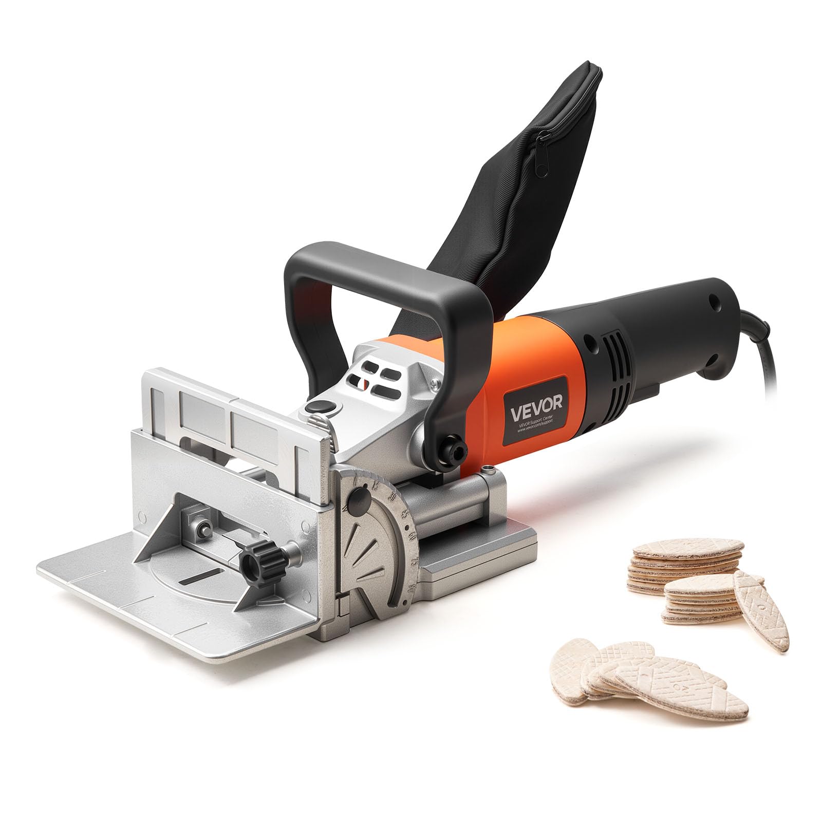 VEVOR Akku Flachdübelfräse, 5,9 A, Nutfräse mit 11.600 U/min 760 W Motor, 45-Grad-Positionierungskerbe, Hartmetall-Sägeblatt, Staubbeutel, einstellbarem Winkel & Tiefe, für Holzbearbeitung