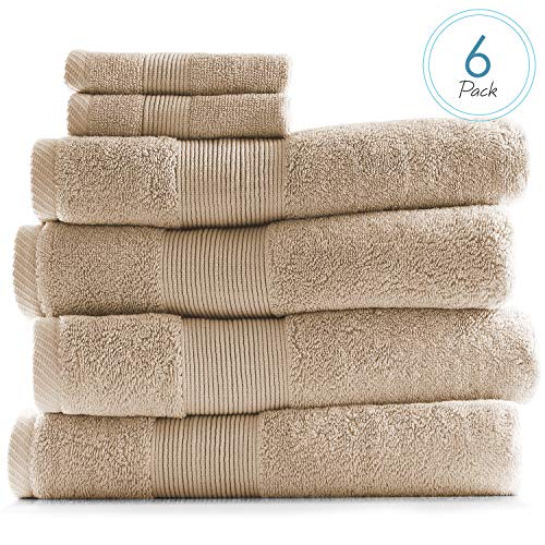 Image of Hearth & Harbor Bath Towels for Bathroom - 100% Ring Spun Cotton Luxury Bathroom Towels - Ultra Soft & Highly Absorbent, Bath Towels Set of 6 - Beige Cream