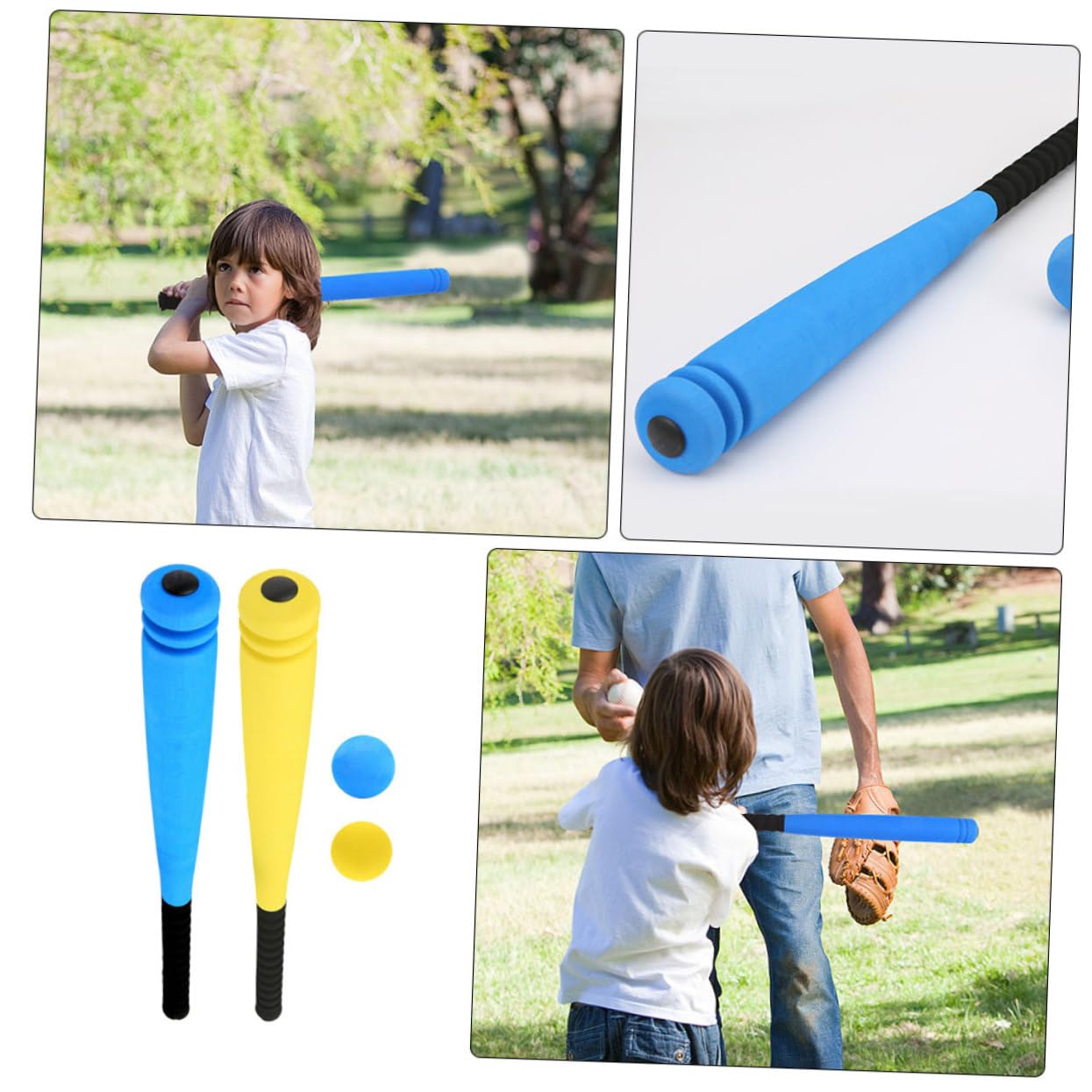 Bate De Béisbol para Niños 2 Juegos De Bate y Pelota De Espuma 54 Cm Diseño Ranurado Juguete Deportivo Seguro Adecuado para Exteriores Entrenamiento De Béisbol
