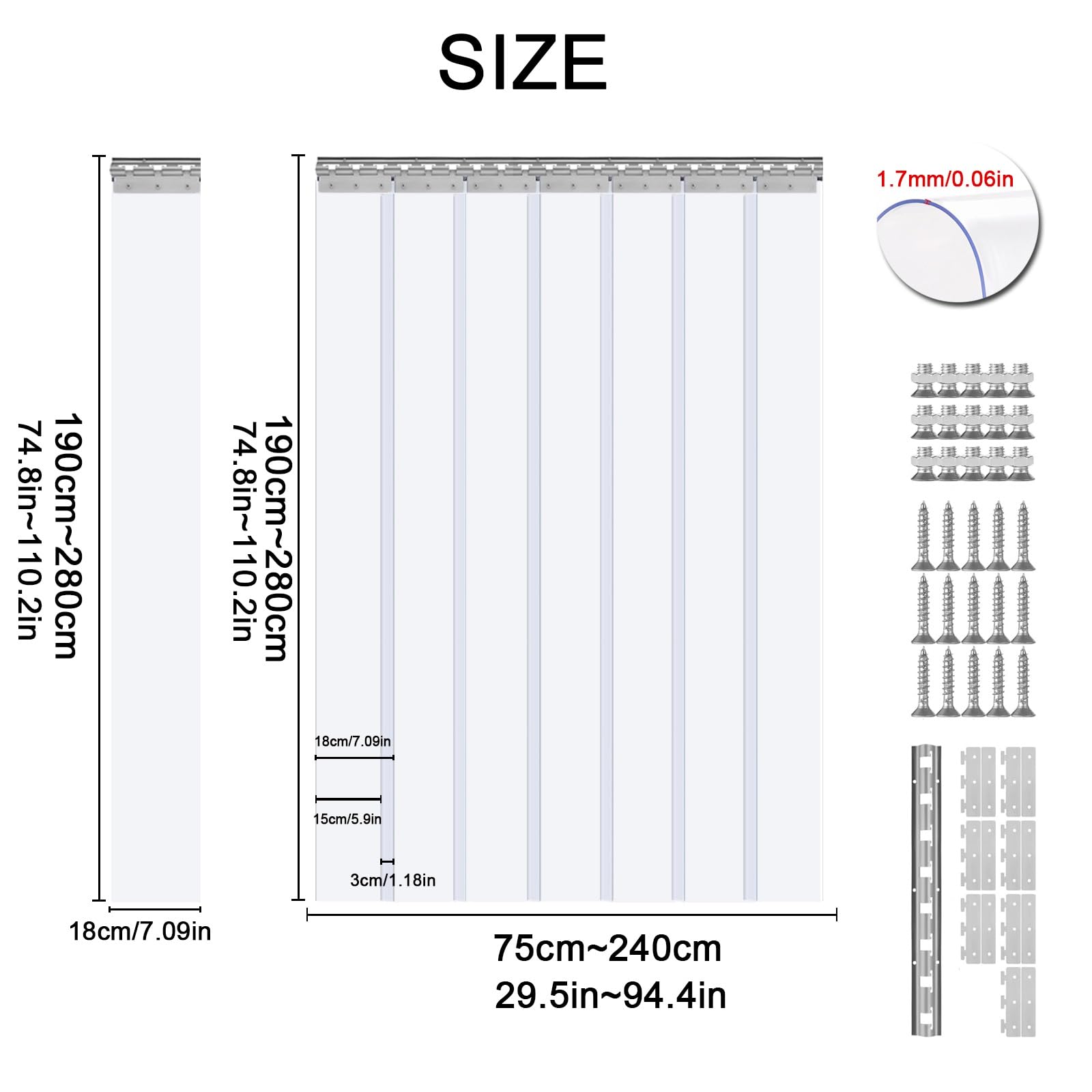 Rideau à Lanières en PVC, Rideau à Lamelles Transparent, Rideaus Laniere Portes Intérieures Portes moustiquaires ，pour Entrepôts Frigorifiques ，Anti-poussière(75x190cm/29.53x74.8in)