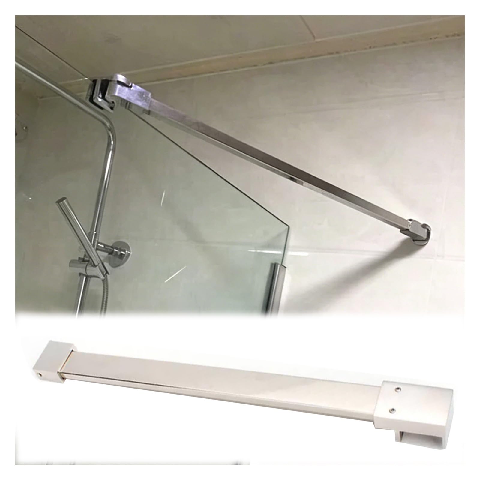 MZZKFC Frameless Glass Stabilizer Bar，304 Stainless Steel Shower Glass Support Bar, Fixed Panel Support Rod 19.7 23.6 27.6 31.5 35.4 39.4 43.3 47 51 55 59in(Silver,1200mm/47.2")