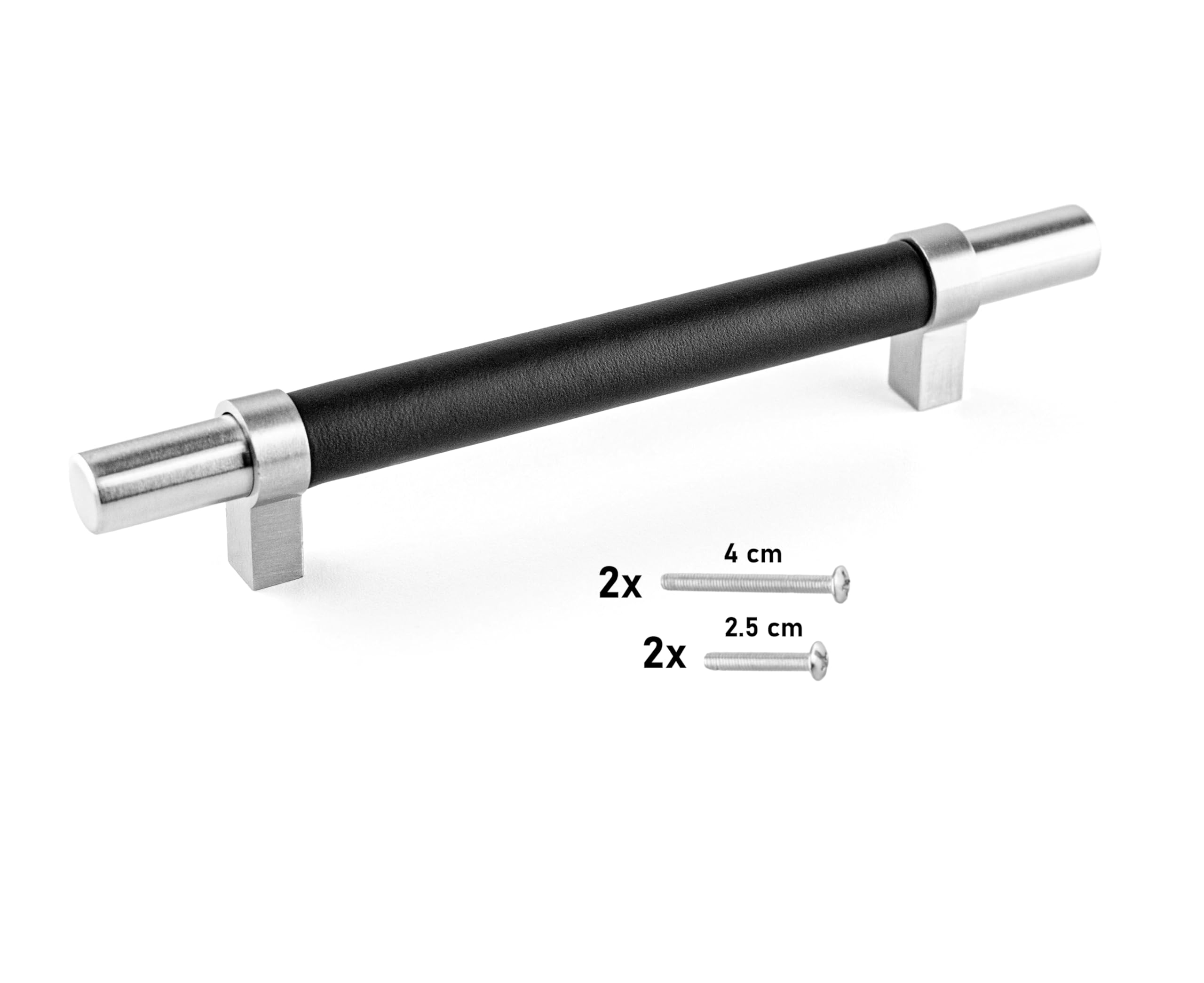 Brute Strength, Furniture Handles, Steel & Full Grain Leather, 128mm Hole Spacing, Silver & Black, Pack of 4 - Image 3