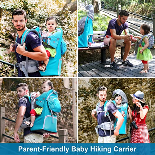 Baby Backpack Carrier, Safe Toddler Hiking Backpack Carrier Camping Child Carriers With Rain Cover Child Kid Sun Shade Large Storage Insulated Pocket, Adjustable Padded Child Seat (Green-Blue) #TOP5