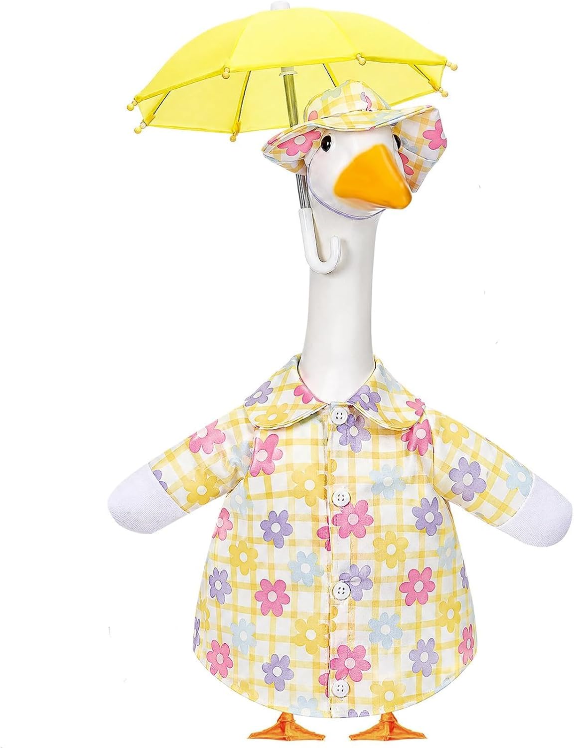 Soulchen Summer Porch Goose Outfit with Umbrella and Skirt for Lawn Statue, Cute Garden Patio Yard Decoration Clothes(Pink Floral,23inch)