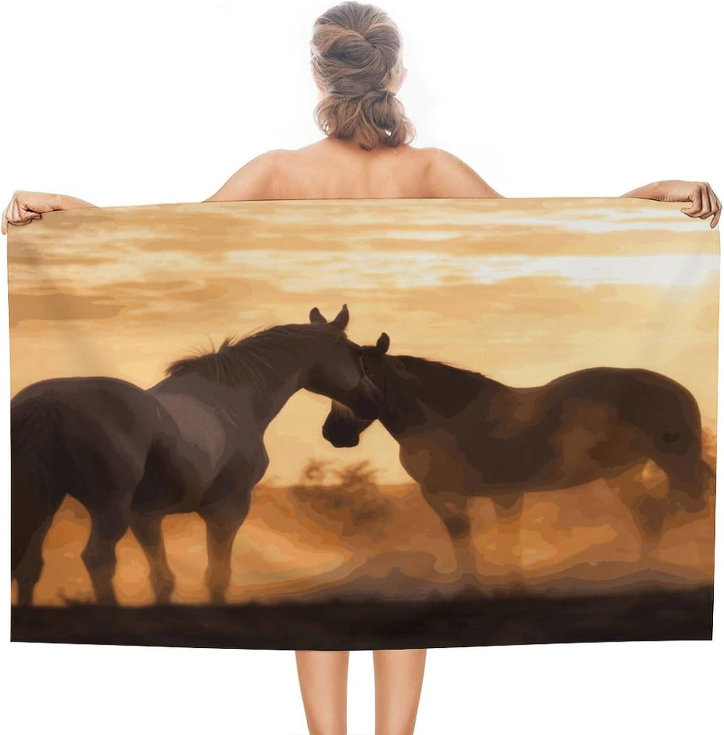 Swimming Towel, Horses in Love Printed Fashion Towel,Portable Towel,Durable Towel