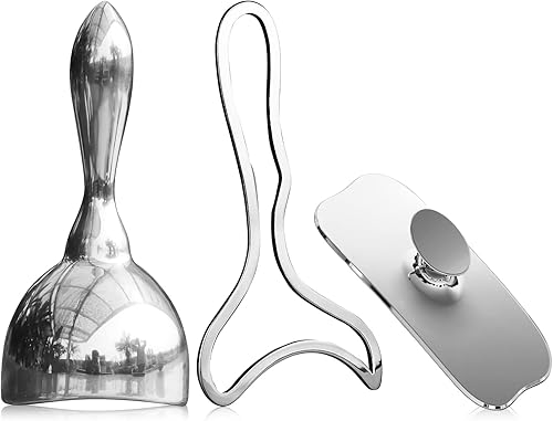 ONUEMP Herramientas de masaje de terapia de acero inoxidable 3 en 1, pala rascador Gua Sha y masajeador de taza sueca y hongos, kit de Maderoterapia
