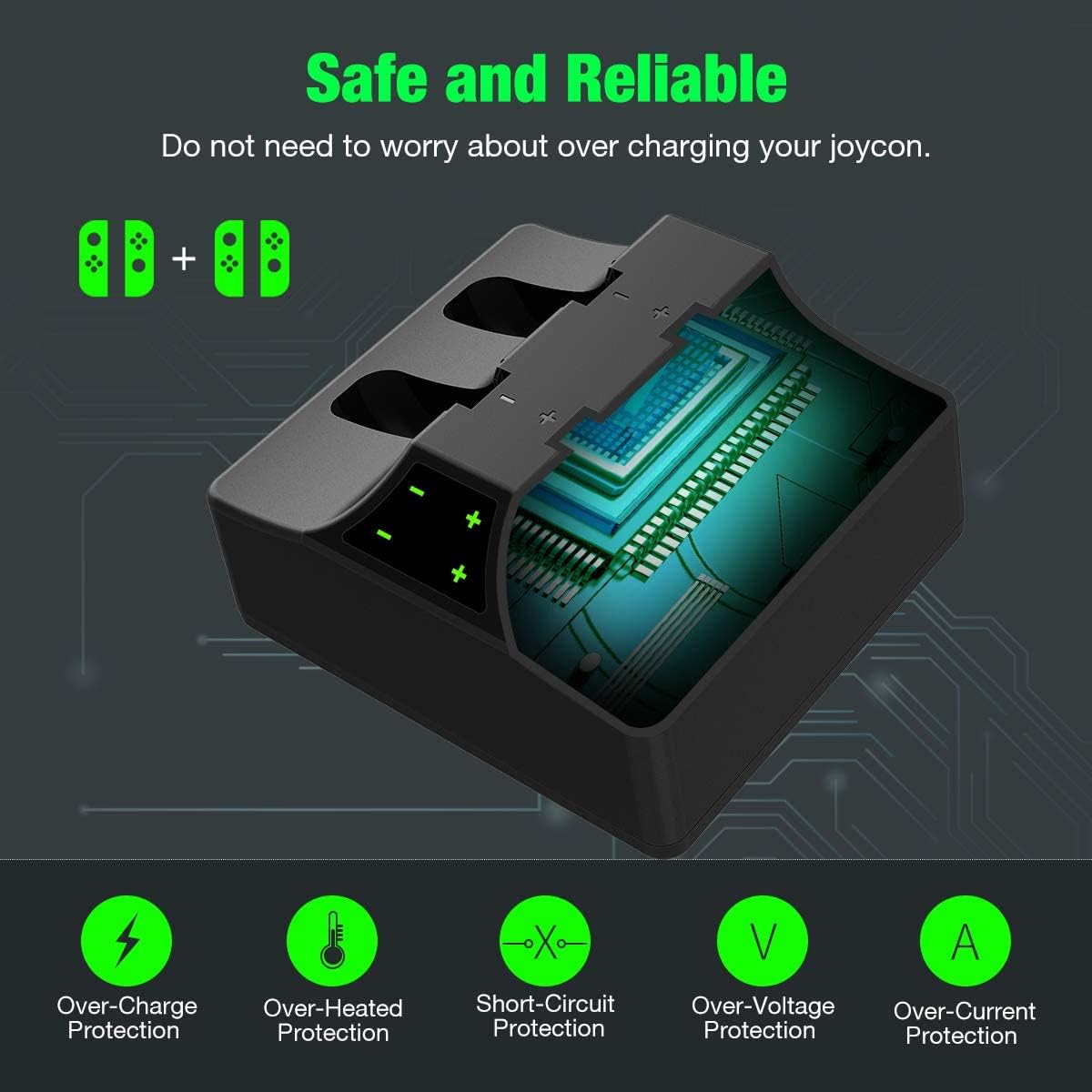 Joycon Charger for Switch, Joycon Charging Dock 4 in 1 with LED Indication Type-C USB Cable for Switch Joy-con(Black)