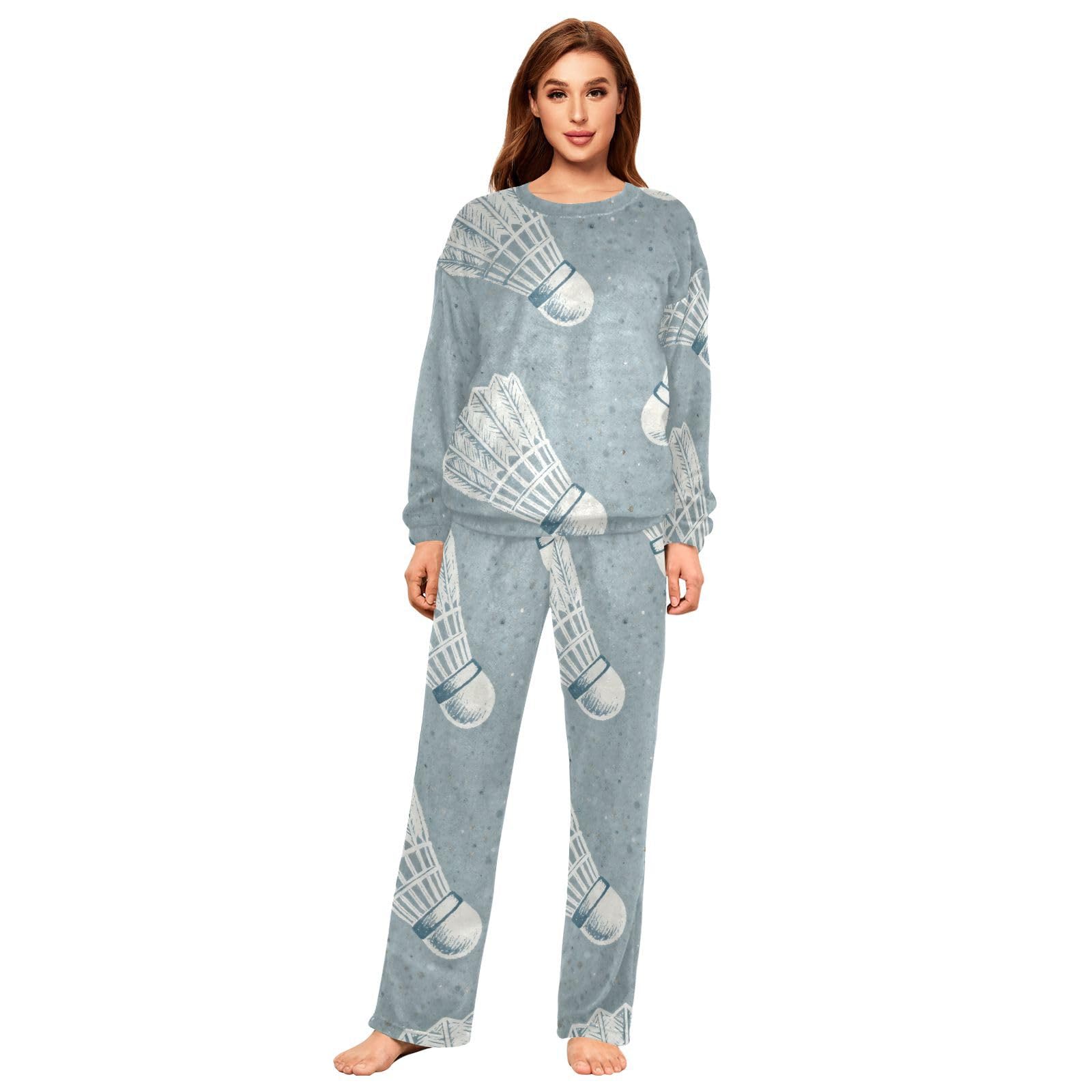 Pj Pj - Set pigiama da donna in morbido pile, con scollo rotondo, a maniche lunghe, colore: bianco