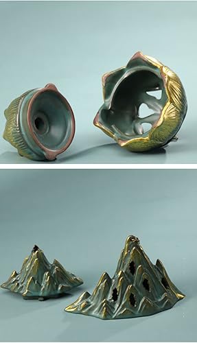 Miniatura 4 de Licwrocca Quemador de incienso colgante de cerámica con gancho, soporte de incienso para conos huecos de reflujo para decoración del hogar (montaña)