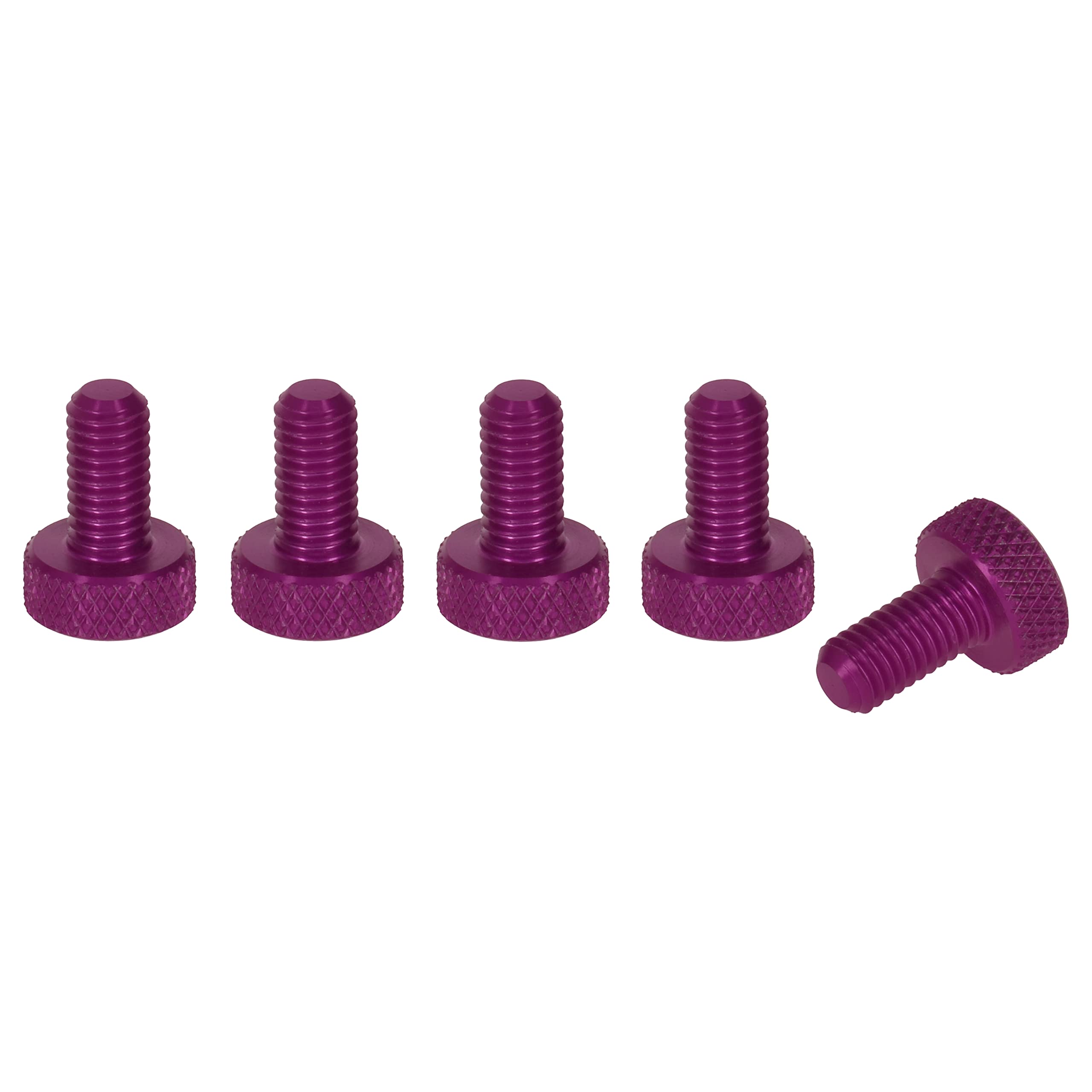 PrecisionGeek M4 x 10mm Purple Anodised Aluminium Flat Knurled Thumb Screws - Set of 5 Hand Grip Bolts for PC Electronics, DIY Projects