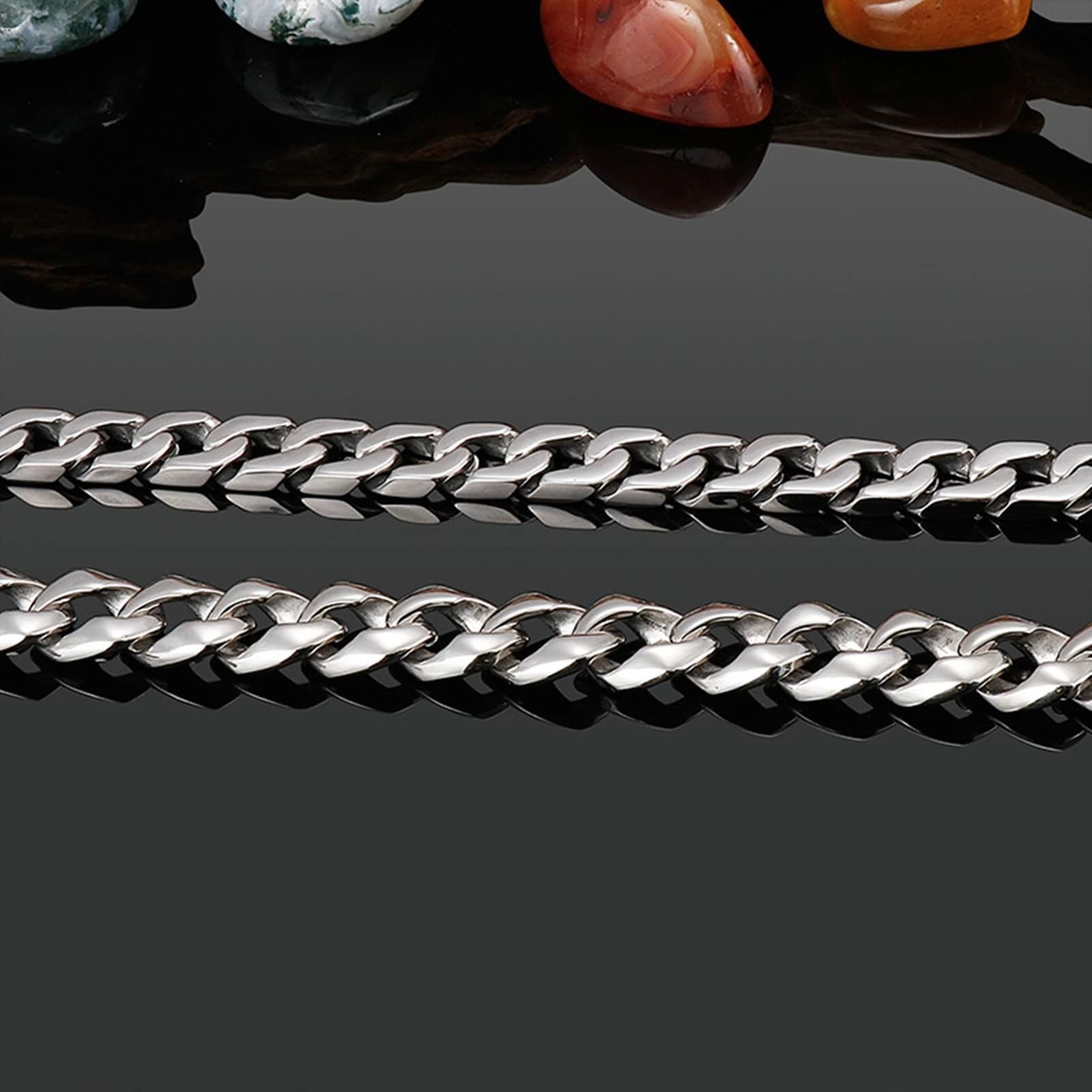 Męski łańcuszek 60 cm, łańcuszek pancerka, męski, srebrny, stal nierdzewna, szerokość 14/16 mm, metalowy łańcuszek, długi hip hop