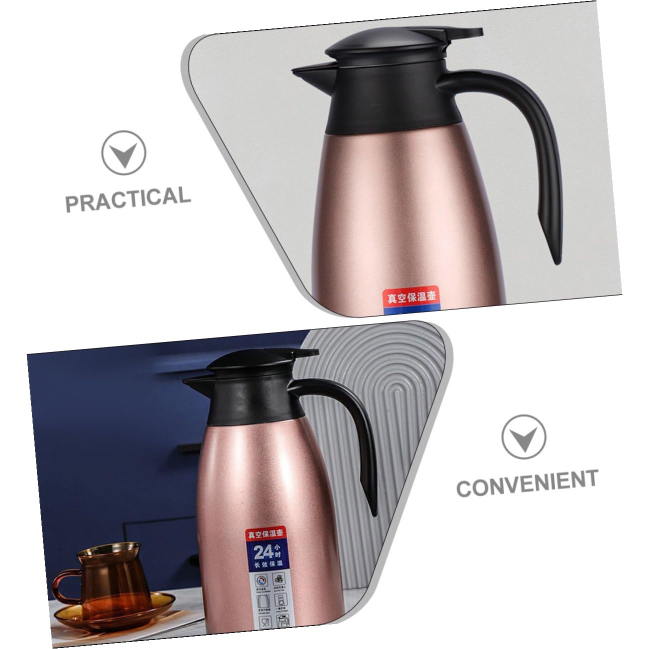 Isolierte Thermoskanne 2L Edelstahl 304 Große Kaffeekanne mit Henkel Doppelwandig Vakuumisoliert für Heiße Kalte Getränke Auslaufsicher für Zuhause und Reisen