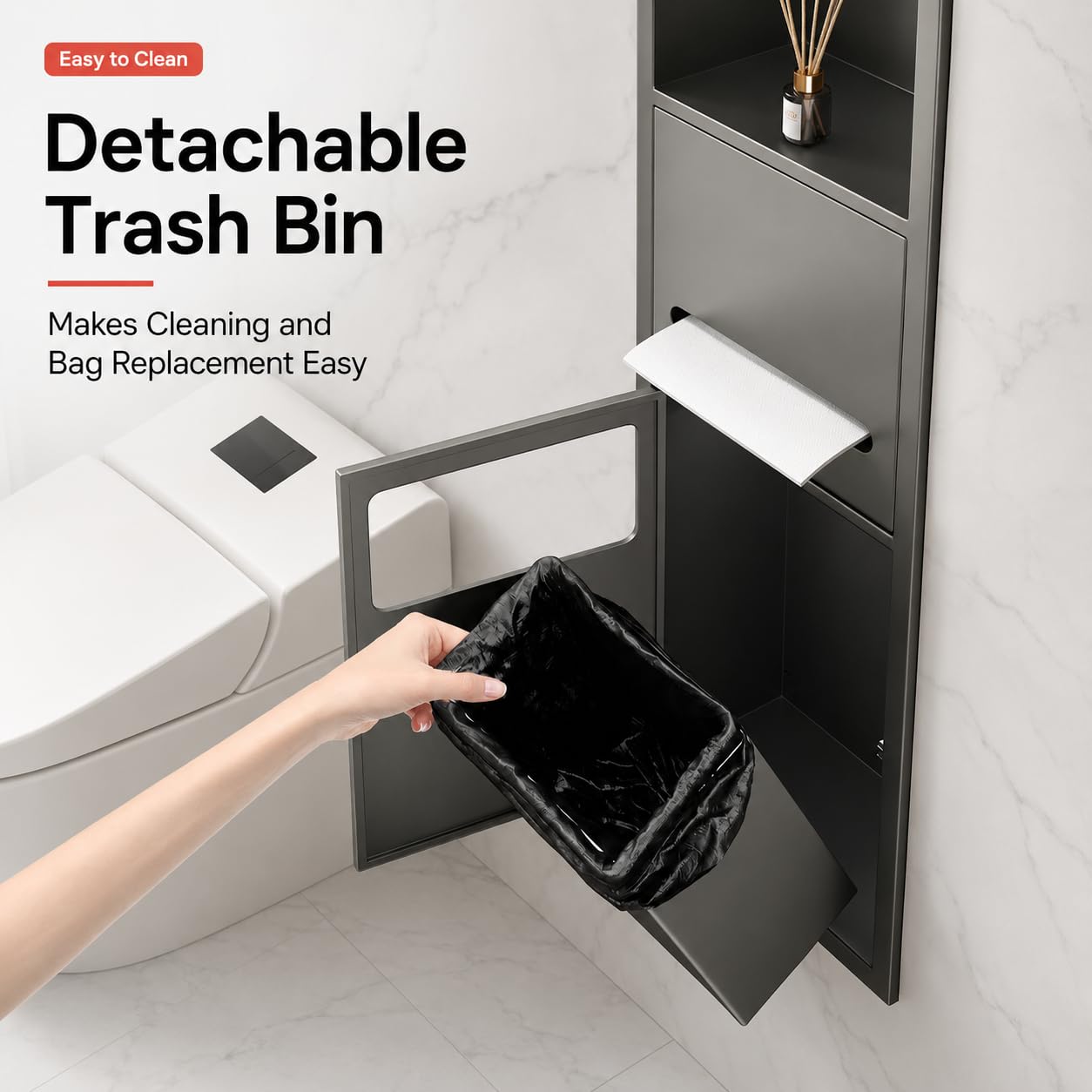 Porta carta igienica da parete con cestino e ripiano Sto - Salvaspazio da bagno per la massima comodità e una vita senza ingombri