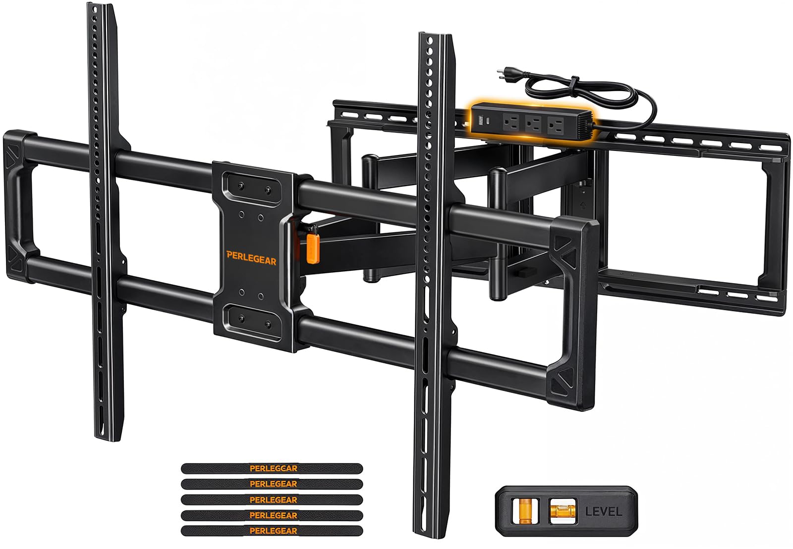 Perlegear Full Motion TV Mount with Power Strip