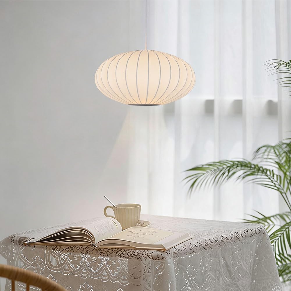 Italian Simplicity Style Silkworm Cocoon Pendant Light Post-Modern Single Head Lantern Flat Shape Silkworm Cocoon Lamp White for Caffe House Dining Room Showroom Hollow Hanging Luminaire