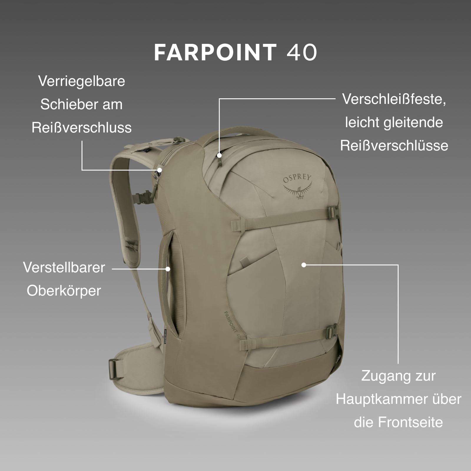 Osprey Farpoint Herren-Reiserucksack, 40L, Black